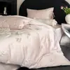 Juego de Cama de Cuatro Piezas Estilo Princesa Girly Rosa de Algodón Egipcio de Fibra Larga con Rosas Bordadas 100% Algodón