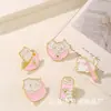 Broche Criativo de Gato em Desenho Animado, Formato de Tigela e Hashis, Emblema de Gatinho Pintando Roupas, Alfinete de Metal para Bolsa de Menina Fofa