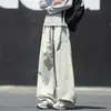Pantalones de trabajo parachute para hombre de otoño estilo americano con línea dividida, pantalones de pierna ancha hasta el suelo con cordón y cintura elástica a la moda