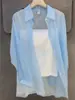 Camisa Protectora Solar de Seda de Hielo para Mujer, Delgada de Verano, Holgada, Ropa Exterior Ligeramente Transparente, Camisa de Gasa, Cardigan de Manga Larga para Aire Acondicionado