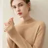 Suéter de malha 100% caxemira pura, novo para outono e inverno, caimento solto com bordas enroladas, gola semi-alta, suéter pullover versátil, camada base