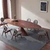 Mesa de Comedor Ovni de Moda en Madera de Nogal Negro, Escritorio de Oficina Minimalista Italiano para Villa de Diseño Ovni Ovalado de Piso Plano Grande