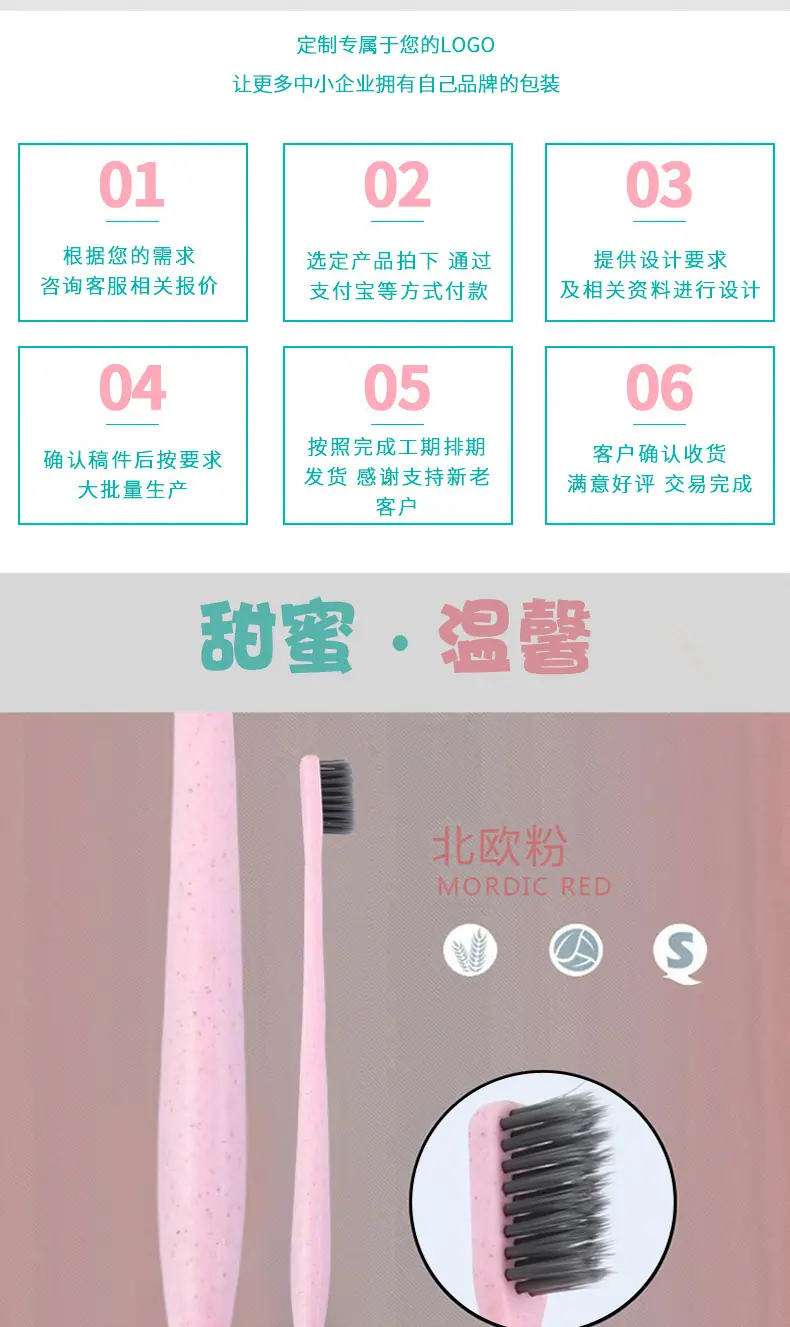 怡辰小麦秸秆牙刷 竹炭软毛牙具家用旅行独立圆管装 牙科酒店牙刷