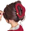 Presilha de Cabelo de Pelúcia Vermelha Ankora para Mulheres, Outono e Inverno, Presilha de Garra com Pérolas de Alto Padrão Estilo Chanel, Tamanho Grande para Cabelos Grossos