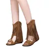 Botines Cortos con Tachuelas y Flecos Estilo Coreano 2026 para Mujer, Botas de Verano para Mujer con Tacón Oculto y Punta Redonda, Botas Frescas Estilo Bohemio, Gamuza