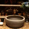 Lavabo Cerámico de Encimera Redondo de una Sola Cuba Lavabo Artístico Retro Estilo Europeo Lavabo para Baño del Hogar