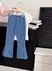 Jeans de mezclilla para niña para principios de otoño, pantalones nuevos elásticos casuales versátiles con diseño acampanado de cola de pez para niños, conjunto para padres e hijos
