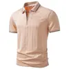 Camisa polo masculina de verão para comércio exterior transfronteiriço com design de carcela com zíper e mangas curtas texturizadas