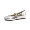 Versión de Piel de Oveja de Zapatos de Salón Individuales con Lazo Suave para Mujer, Zapatos Planos de Ballet que Aumentan la Altura, Zapatos Mary Jane de Punta Cuadrada, Boca Baja y Suela Blanda para Mujer
