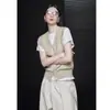 Cardigan Colete Gola V Francês Cor Damasco para Mulheres, Novo Estilo Outono 2025, Sem Mangas, Super Estiloso, Design Único