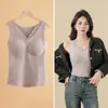 Ropa Interior Térmica para Mujer con Terciopelo Cepillado, Chaleco Nuevo de Otoño e Invierno con Almohadilla en el Pecho, Top de Capa Base Sin Costuras, Camiseta Térmica