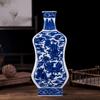 Jingdezhen Chinês Antigo Azul e Branco Vaso Cerâmica Vintage Seis Lados Unicórnio Padrão Flor Pássaro Garrafa Casa Sala de Estar Xuan