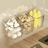 Caixa de armazenamento de parede, prateleira de cozinha sem furar, gengibre, alho, cesta de armazenamento de temperos, transparente, prática e fácil de usar