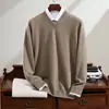 Suéter de Cachemira para Hombre 100% Cachemira Pura Otoño e Invierno Nueva Llegada Prenda de Primera Línea Cuello en V Manga Larga Tejido Base Suéter Casual