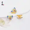 Cobre Puro Tradicional Esmalte Cloisonné Borboleta Azul Contas Espaçadoras DIY Pulseira Joias Colar Acessórios de Corda Trançada