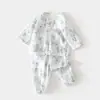 Set de Muselina para Bebé, Ropa de Casa para Bebé, Tops y Pantalones de Fibra de Bambú de Manga Larga, Ropa de Verano con Aire Acondicionado para Niñas