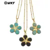 Wt-N1497 Turquesa Obsidiana y Amazonita Flor Colgante Chapado en Oro de 18 Quilates Cadena Fina Collar para Suéter de Otoño e Invierno