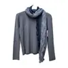 Estilo Old Money de Feiyuan con Bufanda y Chal de Seda, Top de Punto de Terciopelo Andy para Mujer, Suéter de Punto de Color Sólido Versátil para Otoño e Invierno