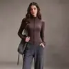 Conjunto de Yoga Amplo com Caimento Outono/Inverno para Mulheres, Conjunto de Duas Peças com Top de Gola Alta e Zíper com Veludo Extra, Roupa Esportiva Modeladora para Treinamento Fitness
