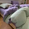 Juego de cuatro piezas con borde de gasa fruncida, sábana bajera y funda de edredón de algodón lavado, juego de tres piezas para dormitorio de estudiante, juego de cuatro piezas con sábana bajera de algodón puro
