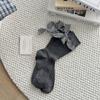 Calcetines con Lazo de Cinta en el Talón para Mujer Calcetines a Cuadros con Encaje de Media Pantorrilla Calcetines Dulces Lolita de Felpa Calcetines Grises para Mujer