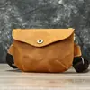 Bolso Cruzado Simple y Versátil para Mujer de Cuero Genuino Textura de Cuero Crazy Horse Diseño de Cierre Bolso de Hombro Bolso de Mano para Viajeros de Negocios