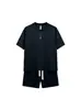 Conjunto de Verano Nuevo de Color Sólido con Media Cremallera y Remaches, Manga Corta y Shorts para Hombre, Marca de Moda, Conjunto Casual Holgado de Dos Piezas