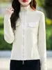 Cardigan de Punto Fino con Cuello Alto y Cremallera Doble, Bolsillo Falso con Solapa, Pantalones, Chaqueta de Diamantes para Mujer, Novedad Otoño Temprano 2025