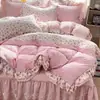 Conjunto de colcha de retalhos de renda estampada floral pequena estilo francês de duas camadas, 2026, feito de gaze bolha de algodão-linho lavado para o verão