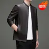 Chaqueta de Cuero para Hombre con Cuello Alto, Chaqueta de Cuero Casual para Papá, Chaqueta Abrigo de Cuero PU Engrosada con Forro Polar, Colección Otoño/Invierno 2026