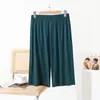 Calça Modal de Seis Pontos Plus Size Wide-leg Verão Fina Solta Simples Casual Respirável Cor Sólida Calça de Casa