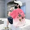 Camiseta de Manga Curta Infantil Verão Meninos Estampa Degradê Bonito Top para Bebê Roupa de Verão Solta Respirável Gola Redonda Meninos'
