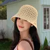 Sombrero de Punto Transpirable Calado de Color Sólido para Mujer, Nuevo Sombrero de Pescador Versátil para Primavera y Verano, Vacaciones en la Playa