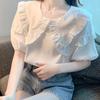 Camisa de gasa con cuello de muñeca de verano 2024, camiseta de manga corta a la moda para mujer, top que combina con todo.