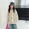 Sudadera con capucha y estampado de dibujos animados para niñas, estilo otoño, para niños mayores, estilo coreano, corte holgado, con bolsillos, top informal tipo jersey para niños
