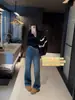 Liquidación, Sin Devoluciones ni Cambios. Jeans Rectos Estrechos de Color Bloqueado con Costuras de Textura de Lujo para Otoño e Invierno para Mujer 38721