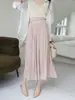 Calça Longa Elástica de Cintura Alta com Amarração de Verão, Calça Longa Relaxada e Fluida de Linho Tencel, Calça Saia Fluida para Mulheres