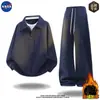 Traje de Sudadera Jacquard Texturizado Marca Nasa Talla Grande para Hombre Invierno Terciopelo Engrosado Sudadera Casual Conjunto de Dos Piezas