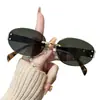Gafas de Sol Ovaladas de Moda Estilo Nuevo, Gafas de Sol Personalizadas para Mujer, Gafas de Sol Sin Marco de Gama Alta, Transfronterizo