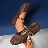 Sapatos Femininos Mary Jane Bordados Vazados Primavera Verão Fivela Única Bico Redondo Boca Rasa Fundo Plano Respiráveis Casuais Sapatos Individuais Transfronteiriços