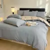 Conjunto de Quatro Peças de Algodão de Fibra Longa de Alta Qualidade, Suave como Seda para Dormir, Lençol de Cama de Algodão Liso Bicolor, Capa de Edredom 100% Algodão, Conjunto de Lençol de Elástico