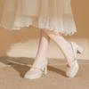 Outono de 2026 Novos Sapatos de Casamento Damasco e Branco Sapatos Mary Jane para Mulheres Baixas Salto Alto Sapatos de Casamento Princesa Noiva