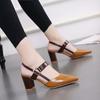 Jinbukang Outwear Toe Sandálias Femininas Primavera e Verão Novos Sapatos de Camada Única Sapatos Femininos de Salto Grosso Pontudo