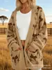 Nuevo cárdigan fino largo de comercio exterior transfronterizo con bolsillos, chaqueta suéter de moda personalizada casual estampada de otoño e invierno para mujer