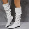 Botas de Moda Tallas Grandes de Comercio Exterior para Mujer 2026 Otoño e Invierno Nuevo Estilo Europeo y Americano Color Sólido Tubo Alto Sin Cordones Tacón Bajo Botas de Mujer en Stock