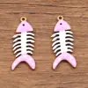 8 Colores 12x30 mm Acero Inoxidable Esmalte Dorado Goteo de Aceite Colgante de Animal Colgante de Espina de Pescado Doble Cara Accesorios para Joyería DIY