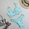 Novo Maiô Sexy Dividido com Babados Feminino Transfronteiriço Europeu e Americano para Exportação Biquíni Estampado com Cadarço Atacado