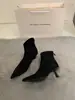 Super confortável! Altamente recomendado! Botas de tornozelo de salto alto fino estilo stiletto, bico fino, cor marrom vintage coreano, botas tipo meia de cano curto com elastano