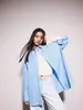 Camisa para mujer de rayas verticales azul claro, superventas transfronteriza europea y americana, con cuello camisero, hombros caídos, corte holgado, adecuada para ir al trabajo, para llevar en capas y para uso casual, camisa de manga larga