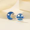 Nuevos Pendientes Nicho Planeta Azul Luna Estrella de Cinco Puntas Sentido Avanzado Pendientes de Diseño Nicho de Lujo Sencillos de Estrella y Luna